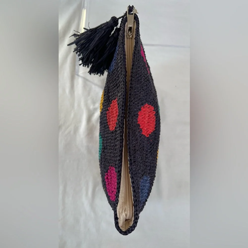 Mar y Sol Crocheted Raffia Clutch w/Polka Dots, NWT